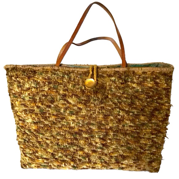 VTG 60-70s Carpet Bag Large Retro Tote Purse with / Leather Handles Rare - Picture 3 of 12